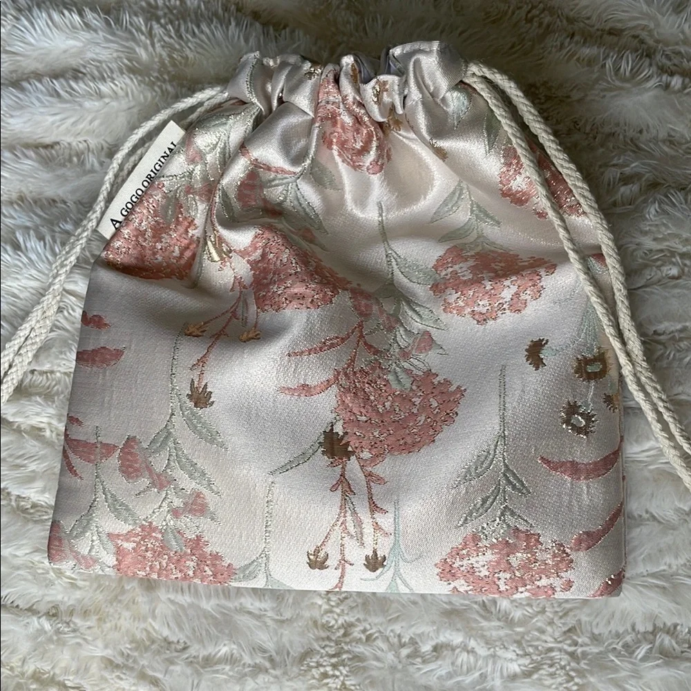 Floral Drawstring Bag - Cream and Pink